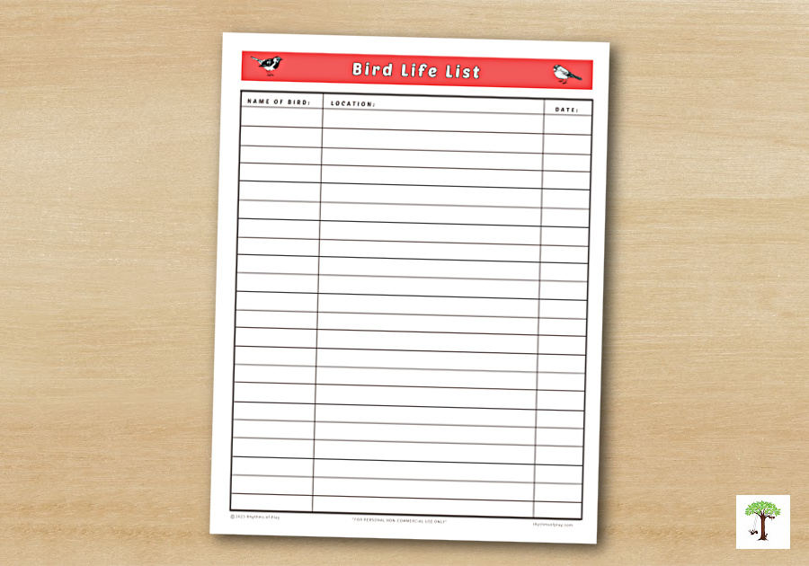 Printable Bird Life List for Free Printable Bird Watching Checklist